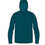 Dark teal colored hoody with a light grey tag that says Aftco on it against a white background.