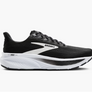 Black and white running shoe with Brooks logo on a white background