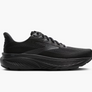 Black running shoes against a white background