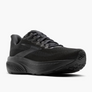 Black running shoe against a white background