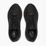 Top view of black running shoes against a white background
