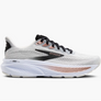 White, black and rose gold running shoes on a white background