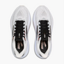 White and black running shoes with the brooks logo on a white background