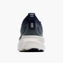 Navy running shoe with white sole on a light gray background
