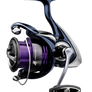 Fishing reel with purple line on a white background