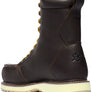 Brown work boot with a logo on the heel against a white background