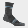Dark grey sock with light blue and white accents against a white background.