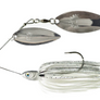 Fishing lure with metallic body and white skirt on a white background