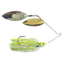 Spinnerbait with two blades and a skirt on a white background