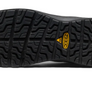 Bottom sole of a shoe with yellow Keen branding against a white background.