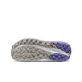 Trail running shoe sole with purple outsole on a white background