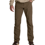 Person wearing dark khaki colored pants with a light cream colored shirt against a white background.