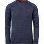 Long sleeve navy shirt that has LL Bean written in a light blue on the front chest pocket area on the front.
