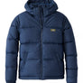 Navy Blue jacket with a hood that has an LL Bean embroidered patch on the front left chest side of the jacket against a white background.