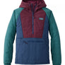Image of a multicolored 1/4 zip jacket with a hood against a white background.
