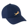 Navy blue cap with a yellow dog illustration on a white background