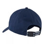 Navy blue cap with a reflective strap on a white background