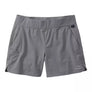Gray shorts with a visible brand logo on a white background