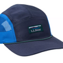 two tone navy blue baseball hat with an LL Bean logo patch on the front against a white background