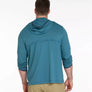 Man wearing a blue hoodie with a white background