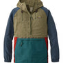 Multi colored jacket that zips 1/2 way and has a pocket that also has a zipper against a white background.