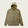 Camo hoodie with a tag on the large front pocket.