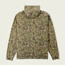 Back view of a camo hoodie against a white background.
