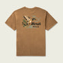Back view of a brown t-shirt that has a fuck on it and a Marsh Wear logo against a white backgroud.