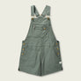 Green overalls with gold buttons on a light gray background
