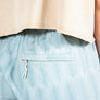 Up close back view of the pocket on a pair of shorts