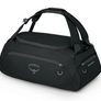 Black duffel bag with Osprey logo on a white background