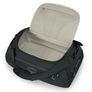 Black Osprey bag with open lid on a white background