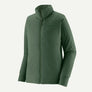 Dark Green full zip jacket with Patagonia embroidered in dark green on the front of the jacket against a white background.