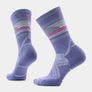 Light purple socks with white and pink accents against a white background.
