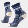 Navy blue with cream and light blue accents against a white background.
