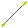 Hi vis green kayak paddle with a black shaft with a brand logo on the paddle portion.