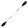 Full kayak paddle that is black and have a silver and black aluminum shaft.