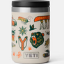 Tan Yeti food jar with a screw on lid that has pictures of camping and nature images all of it against a white background.