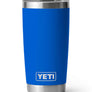 Blue YETI tumbler with silver lid on a white background