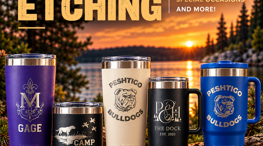 Custom YETI engraving in Menominee, MI