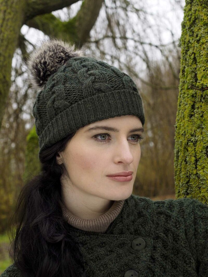 Aran Crafts Cable Knite Pom Pom Hat (X4844)