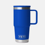 Royal Blue colored cup with a handle against a white background.