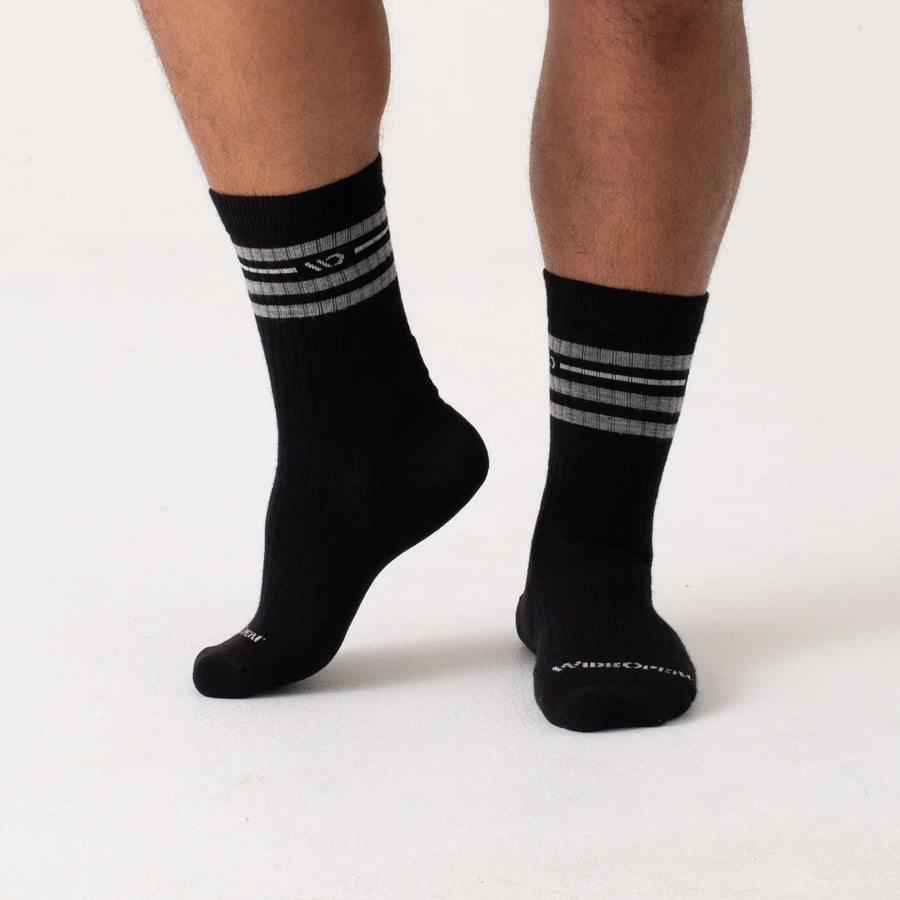 Wide Open Men's Vintage Stripe Cushion Crew Wide Width Socks (9002)