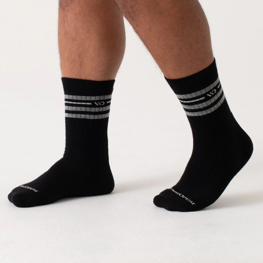 Wide Open Men's Vintage Stripe Cushion Crew Wide Width Socks (9002)