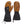 Brown and black leather and canvas mittens against a white background.
