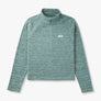 Light teal 1/4 zip sweatshirt that has a white Aftco tag on the front left side of the shirt against a white background.