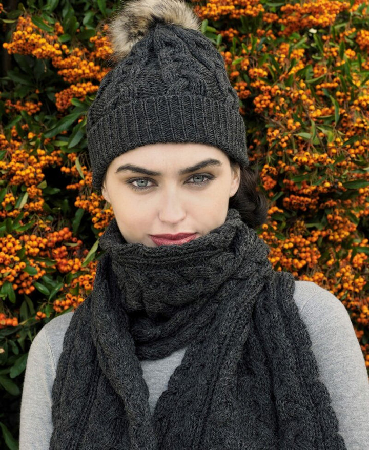 Aran Crafts Cable Knite Pom Pom Hat (X4844)