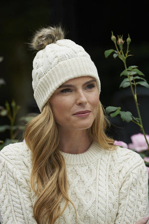 Aran Crafts Cable Knite Pom Pom Hat (X4844)