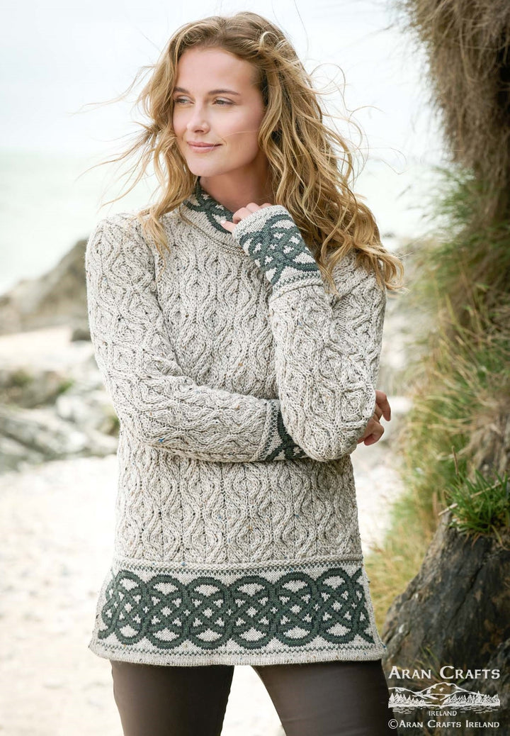 Aran Crafts Ranelagh Jacquard Cowl Neck Sweater (R5337)