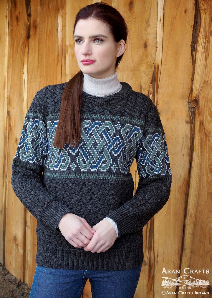 Aran Crafts Unisex Celtic Jacquard Crew NeckSweater (C5349)